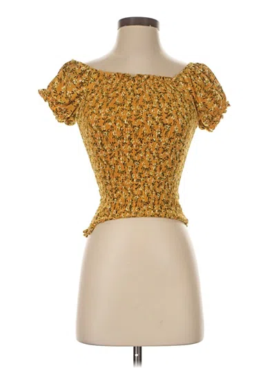 Pre-owned Orange Kiss Short Sleeve Top Yellow Sweetheart Neckline Tops
