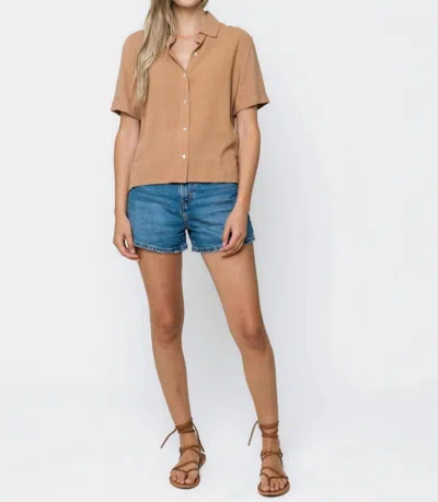Orb Nina-roll Cuff Short Sleeve Shirt In Tan In Multi