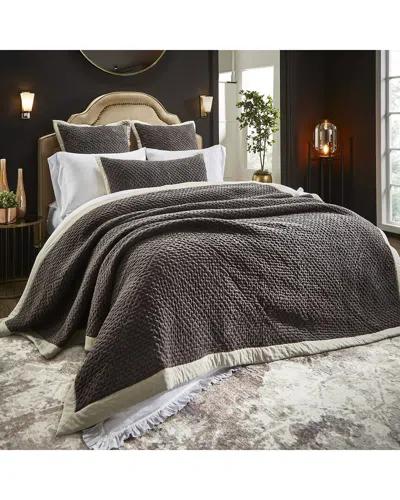 Orchids Lux Home Maui Cross Stitch Velvet Quilt In Brown
