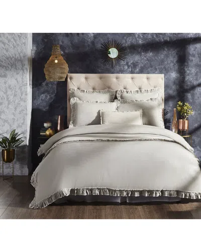Orchids Lux Home Ruffle European Linen Duvet Cover In White