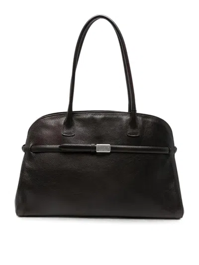 Orciani Alba Lagoon Leather Handbag In Dark Brown