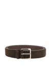 Orciani Cloudy Dark Suede Belt With Silver Buckle In Brown