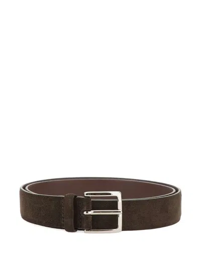 ORCIANI AMALFI SUEDE LOGO-BUCKLE BELT