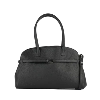 Orciani Aura Soft Large Grained Leather Shoulder Bag With Shoulder Strap In Black