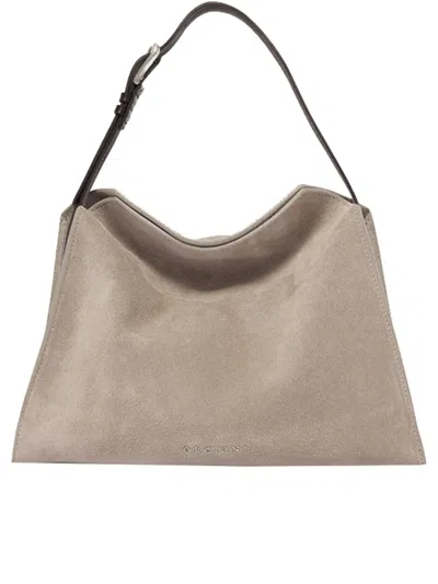 Orciani Mini Trinity Peach Suede Shoulder Bag In Brown