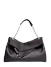 Orciani Venus Rectangular Hammered Leather Shoulder Bag With Sliding Handle In Black
