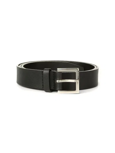 Orciani Basic Saffiano Classic Leather Belt In Black