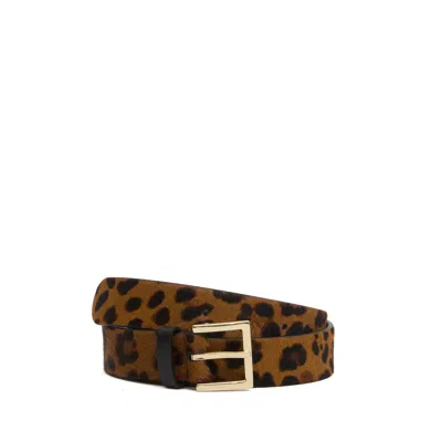 Orciani Beige Leather Belt With Square Leopard Print Buckle In Brown
