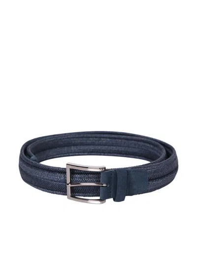 Orciani "bull Nobukle" Brushed Suede Loop Belt In Navy