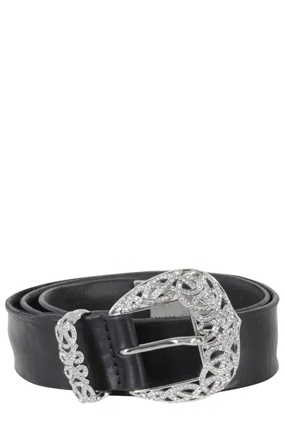 Orciani Black Bull Soft Rhinestone-finish Leather Belt