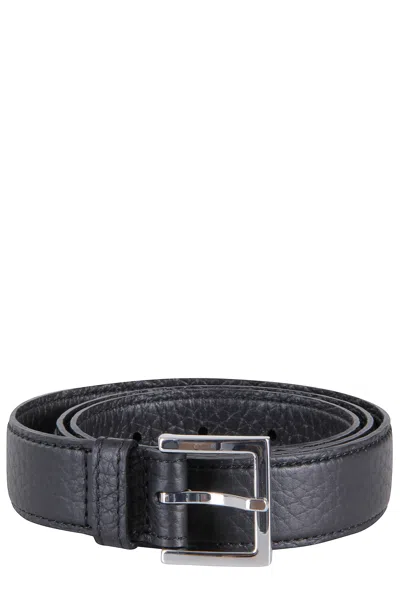 Orciani Black Hammered Leather Slim Belt In Grey
