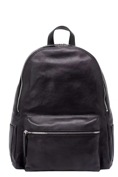 Orciani Black Lagoon Textured Calf Leather Backpack
