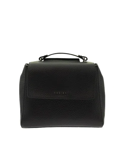 Orciani Black Litchi Striped Handbag