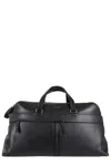 Orciani Black Micron Double Top Handle Leather Duffle Bag In Black