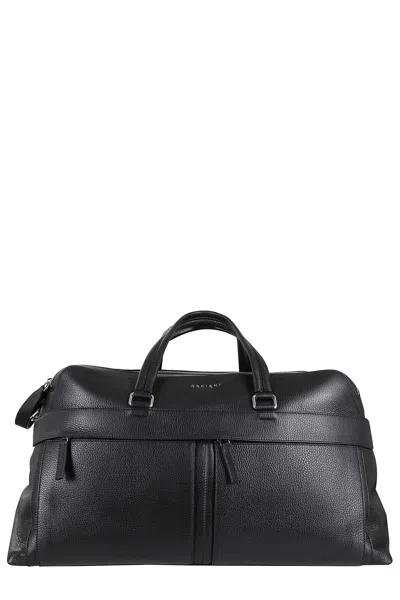 Orciani Black Micron Double Top Handle Leather Duffle Bag