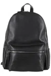 Orciani Black Micron Front Pocket Leather Backpack In Black