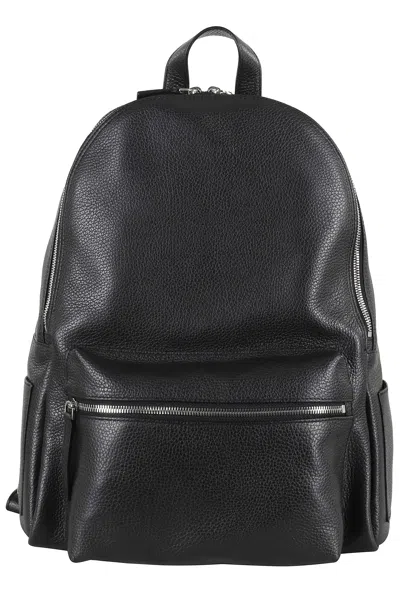 Orciani Black Micron Front Pocket Leather Backpack