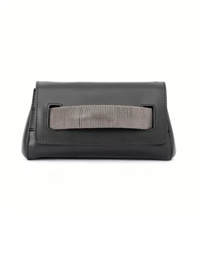 Orciani Black Nappa Leather Clutch Bag In Nero