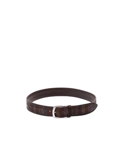 Orciani Blade Trait Embroidered Buckle Belt In Brown