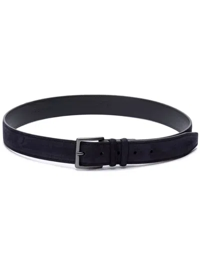 Orciani Blue Logo Buckle Belt In Black