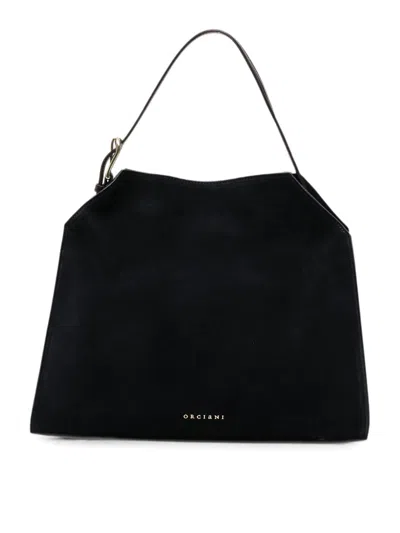 Orciani Blue Trinity Peach Midi Suede Shoulder Bag In Dark Blue