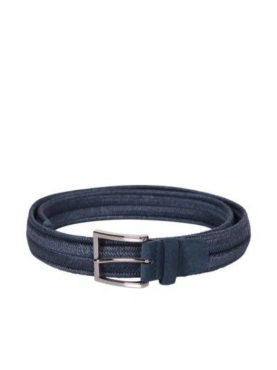 Orciani Blue Woven Fabric Belt With Metal Buckle