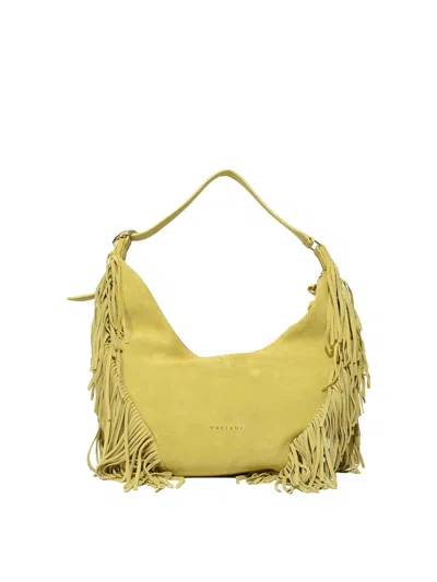 Orciani Isola Peach Fringe Small Shoulder Bag In Green