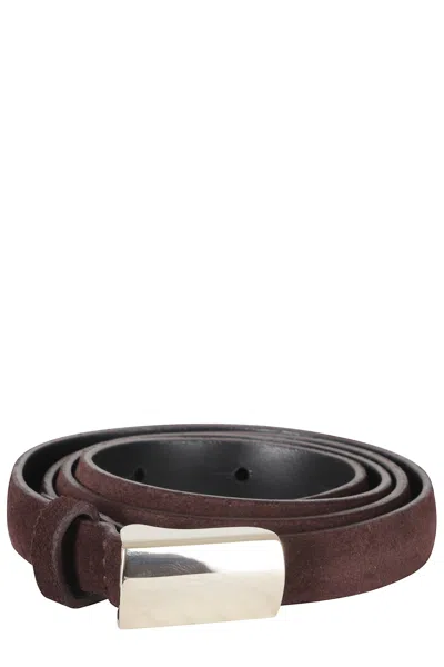 Orciani Bordeaux Peach Oro Peach Suede Belt In Black