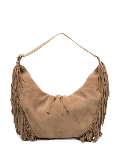 Orciani Borsa A Semiluna Peach Fringe Con Frange