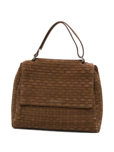 Orciani Borsa A Spalla In Suede Peach Woven Coa  In White