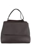 Orciani Structured Dark Brown Leather Shoulder Bag In Gray