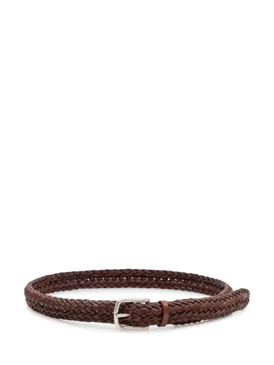 Orciani Braided Leather Belt In Bruciato
