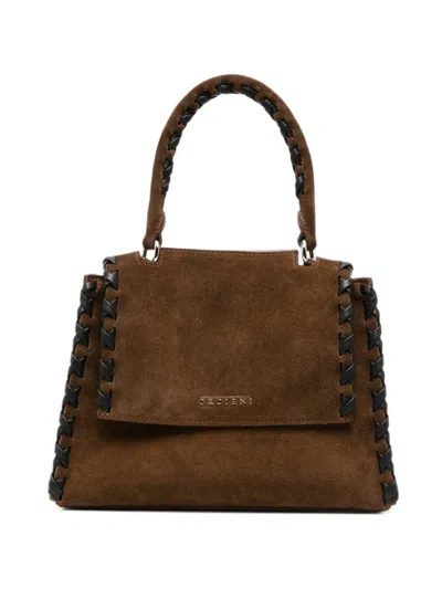 Orciani Braided-trim Suede Shoulder Bag In Brown