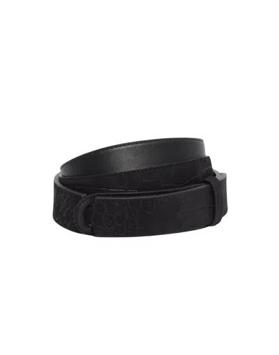 Orciani Brown Cocco Nabuk Crocodile-effect Leather Belt In Black