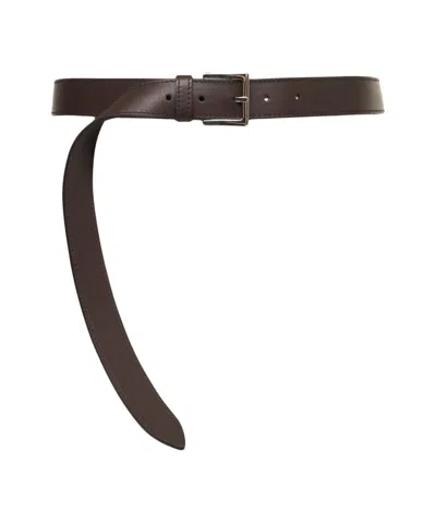 Orciani Brown Leather Belt With Rectangular Metal Buckle In Red