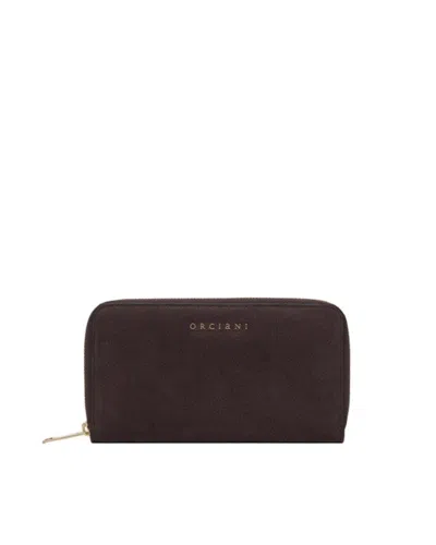 Orciani Brown Nabuk Leather Zip-around Wallet With Rfid Protection In Black