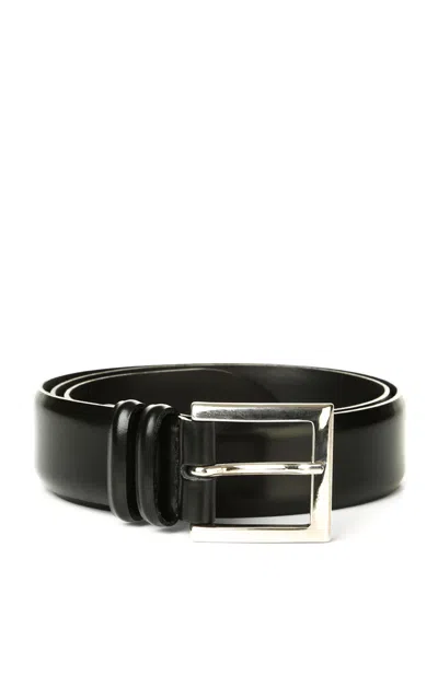 Orciani Brushed Calfskin Leather Classic Belt In Black