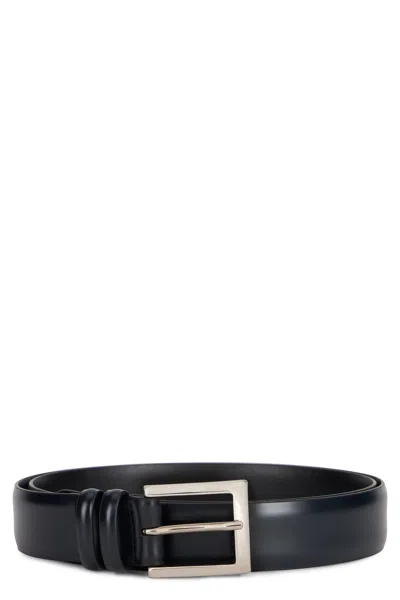 Orciani Brushed Leather Belt With Rectangular Buckle In Blue