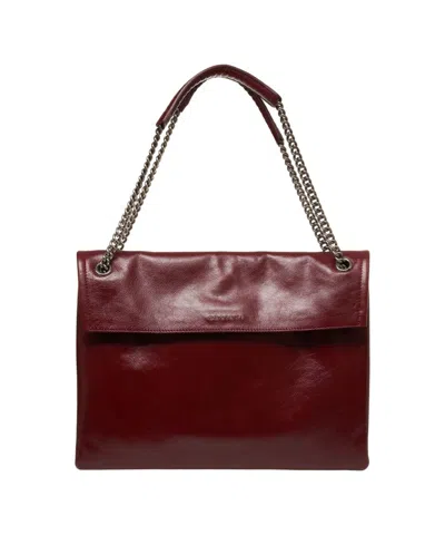 Orciani Burgundy Smooth Leather Shoulder Bag With Chain Straps