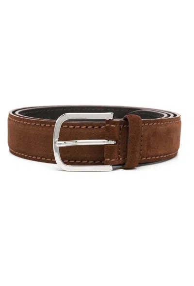 Orciani Calf Leather Classic Belt With Polished Metal Buckle In Brown