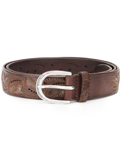 Orciani Carved Leather Belt In Brown