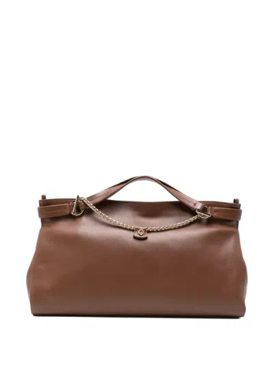 Orciani Chain-link Leather Tote Bag In Brown