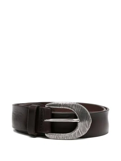 Orciani Cintura Di Pelle Bull Soft Con Fibbia Argentata Marrone  In Brown