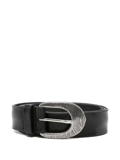 Orciani Cintura Di Pelle Bull Soft Con Fibbia Argentata Nera  In Black