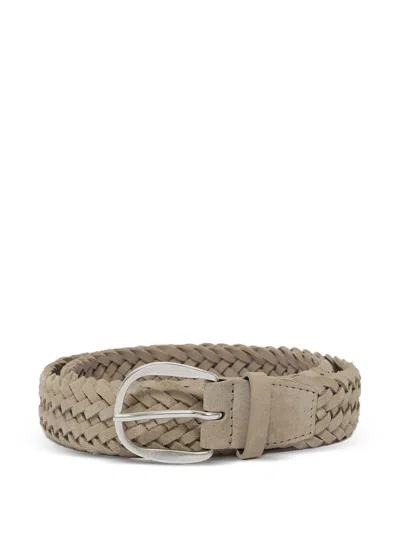 Orciani Cintura In Pelle Intrecciata Beige Con Hardware Argento  In Neutral