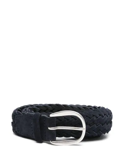 Orciani Cintura In Pelle Intrecciata Blu Con Hardware Argento  In Black
