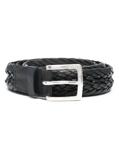 Orciani Cintura In Pelle Intrecciata Nera Con Hardware Argento  In Black