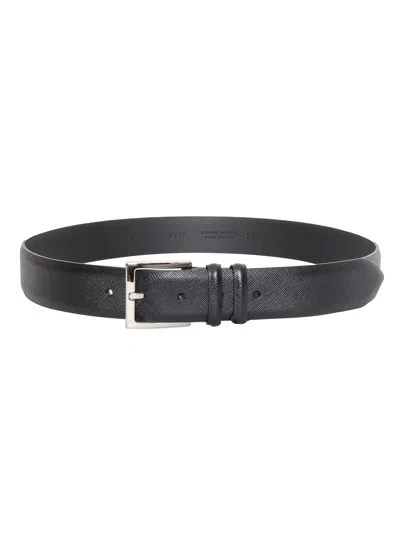 Orciani Classic Basic Saffiano Belt In Nero