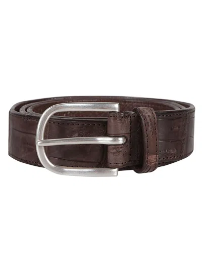 Orciani Classic Cocco Crocodile Leather Belt In Metallic
