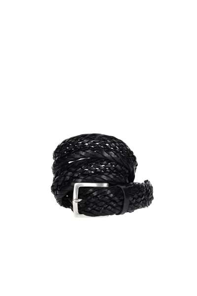 Orciani Tubular Braided Leather Belt In Black